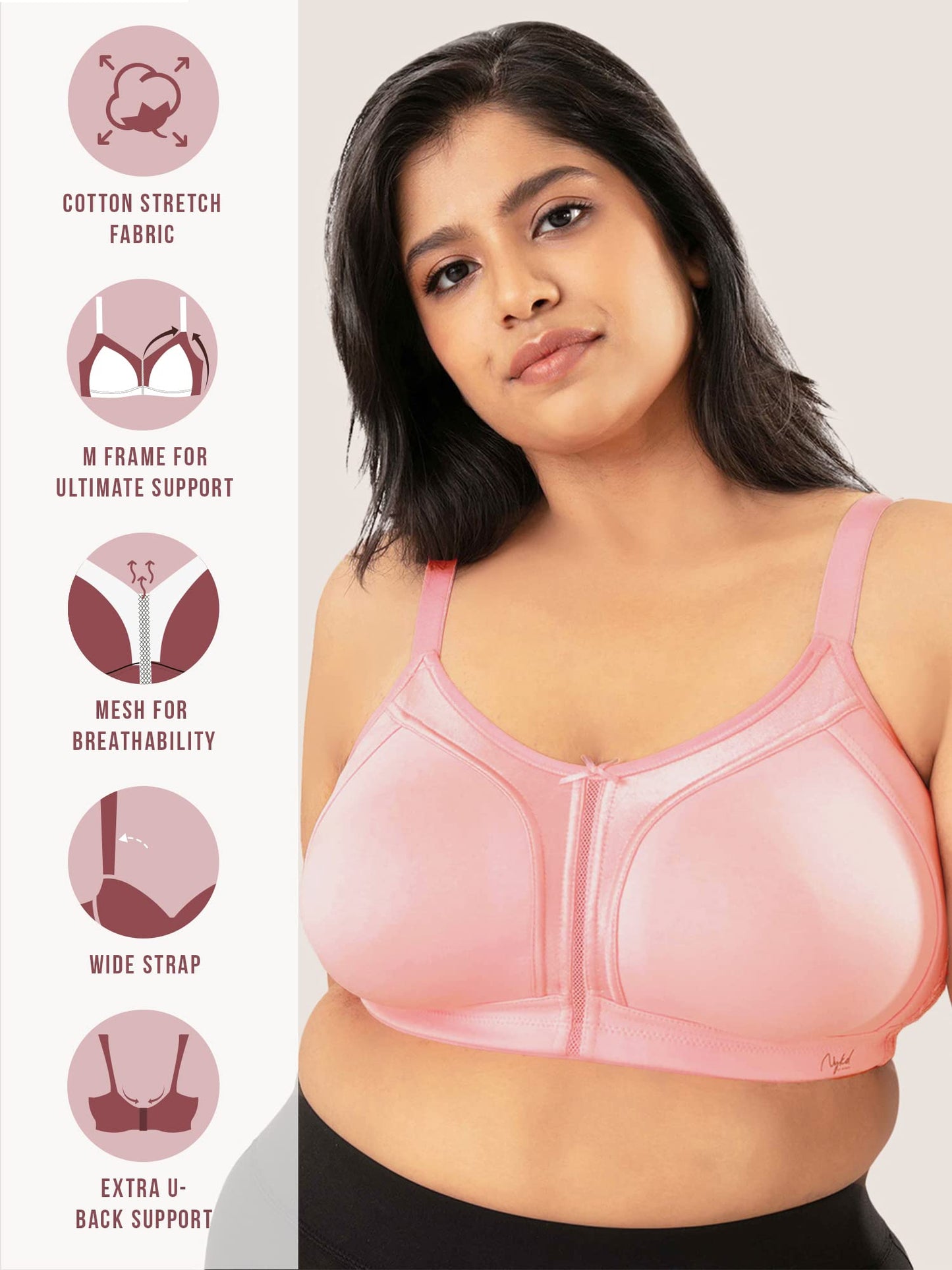Nykd (Nyb101) Cotton Non Padded & Non Wired Everyday Bra For Women | M-Frame Structure For Bounce Control With Full Coverage & S
