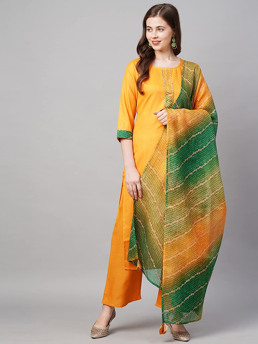 ANNI DESIGNER Women's Rayon Printed Kurta with Palazzo & Dupatta