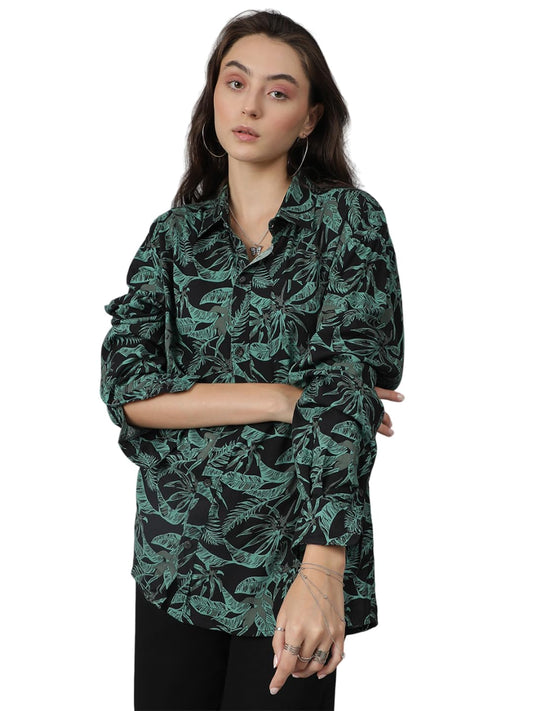 Kotty WomenS Oversized Multicolor Cotton Blend Printed Shirt(Multicolor_S)
