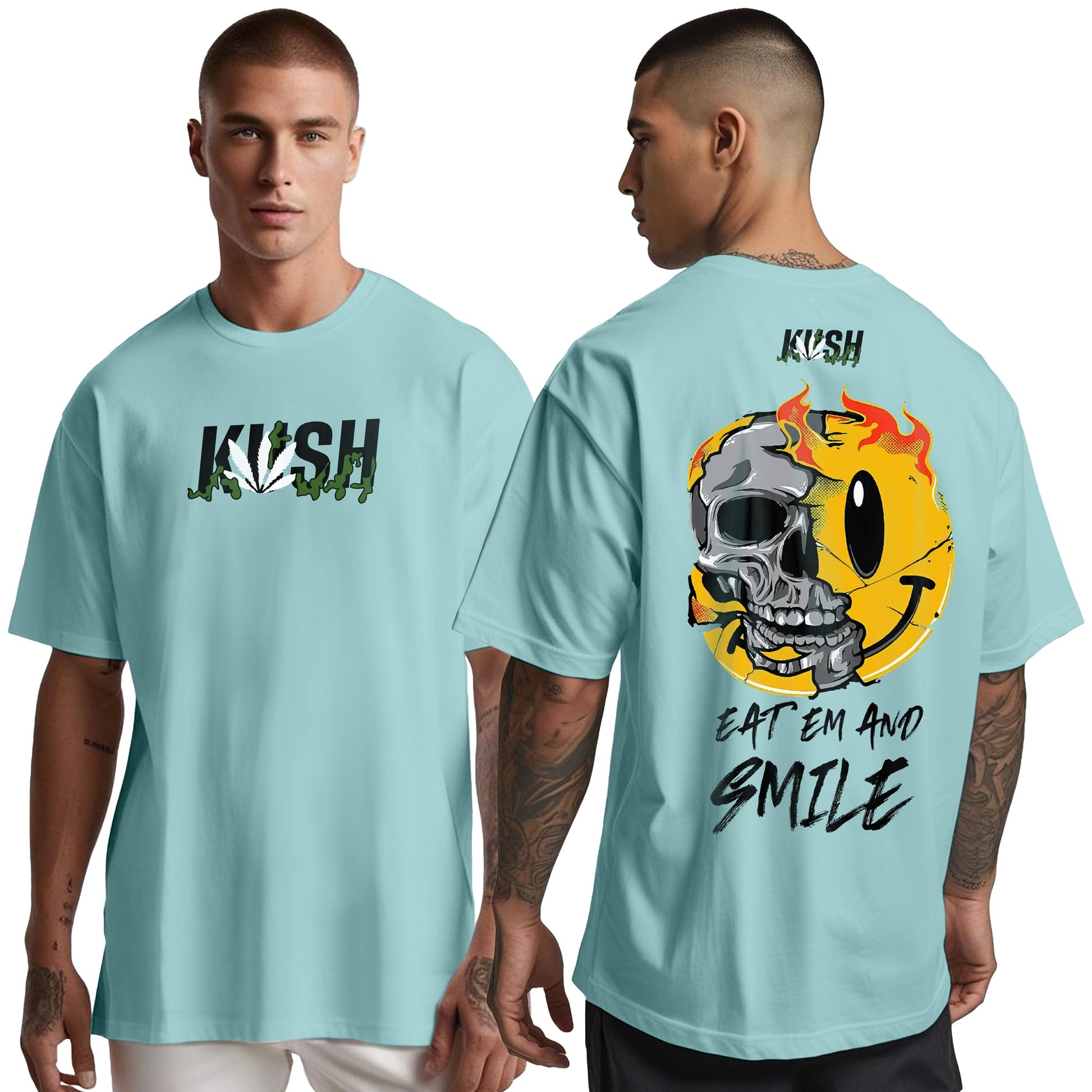Peppyzone Mens Oversized Fit T-Shirt (PZ-OST-Trendy44_Sky Blue