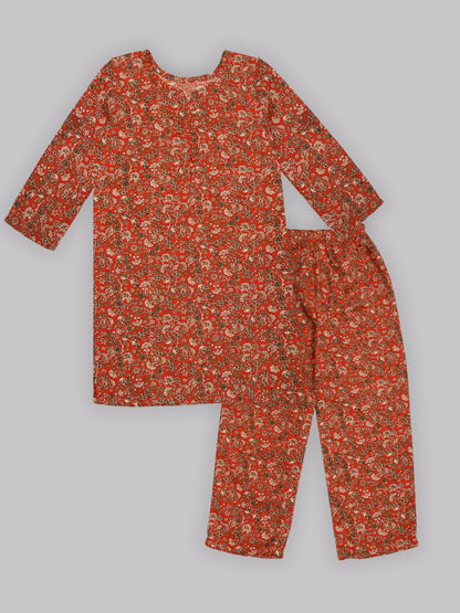 A.T.U.N. (ALL THINGS UBER NICE) Girls Floral Printed 3/4 Sleeve Kurti and Pant Set | Stylish Traditional Ethnic Wear Salwar Suit