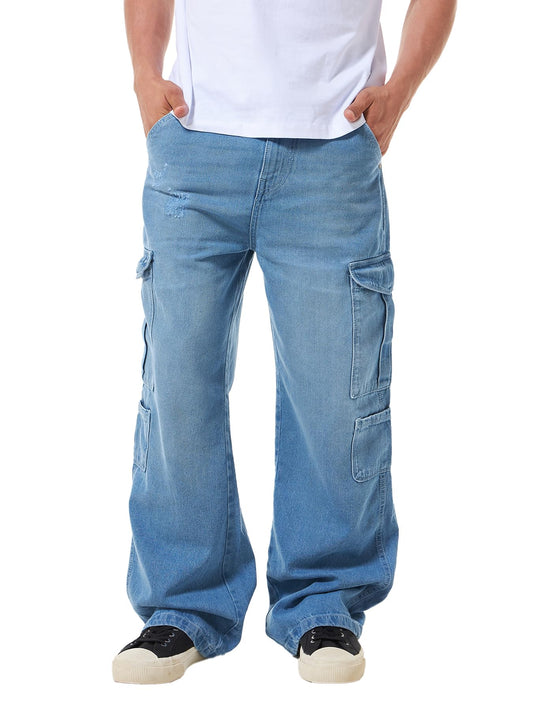 Bewakoof MenS Solid Straight Fit Cotton Baggy Jeans_624696_Blue_36
