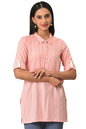 Peach Stripe Print Yarn-Dyed Plus Size Kurti
