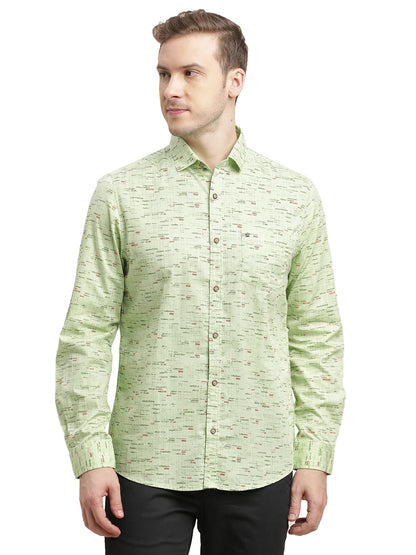 Turtle Men 100% Cotton Slim Fit Mint Green Printed Full Sleeve Casual Shirt