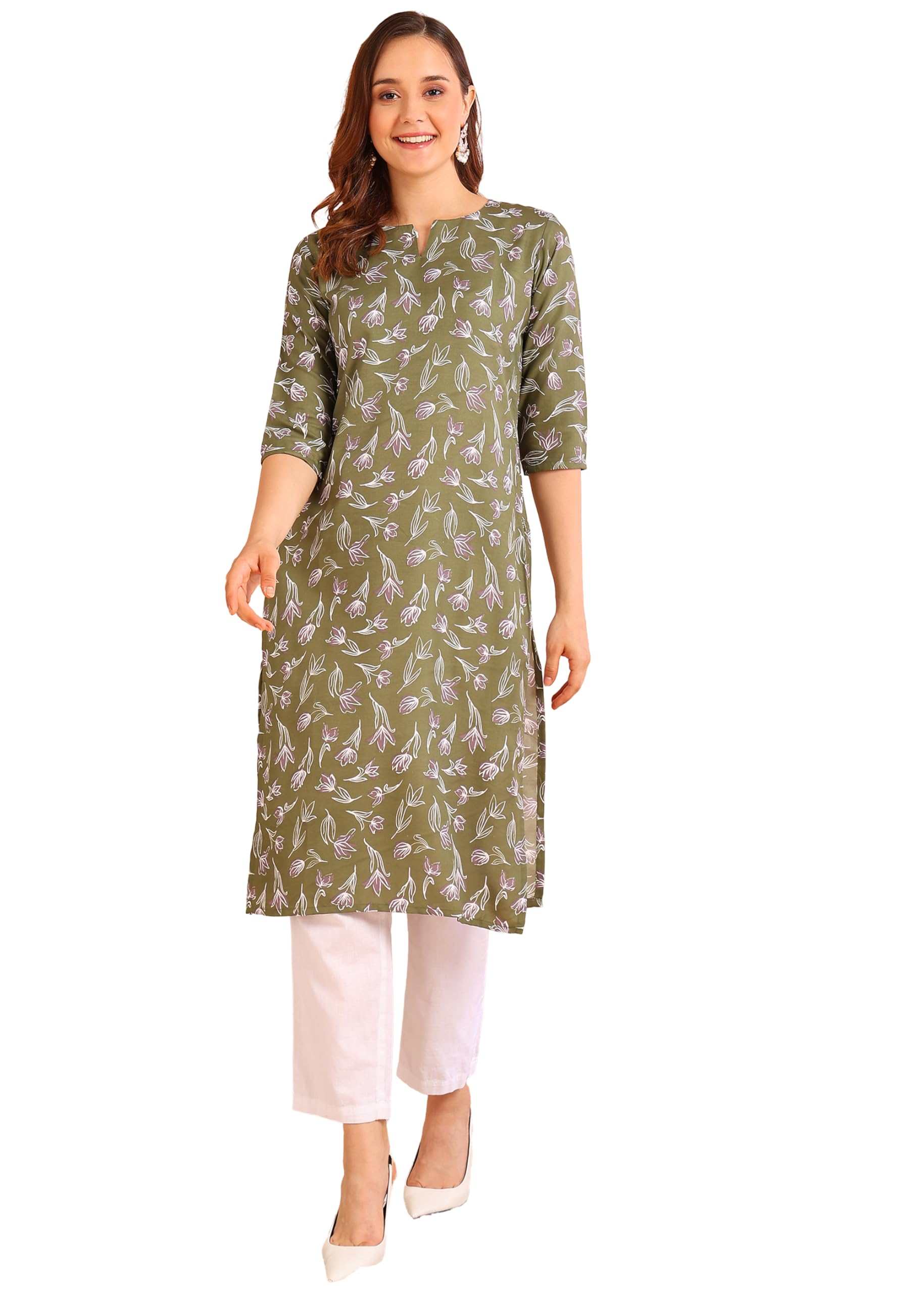 Dsk Studio Poly Rayon Printed Straight Kurti For Women-Green