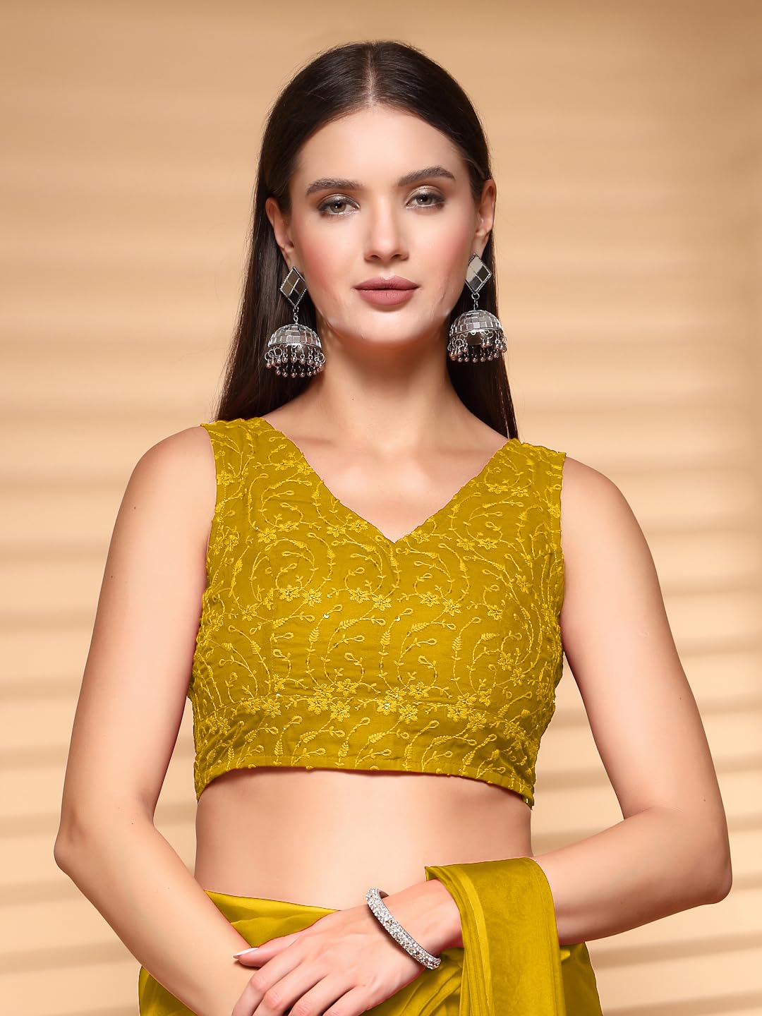 Oomph! Readymade Blouse For Women, Brocade, Sleeveless, V-Neck, Rbbl619