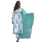 KLOSIA Women Pure Cotton Printed Straight Kurta with Pant & Dupatta Suit (Large) White