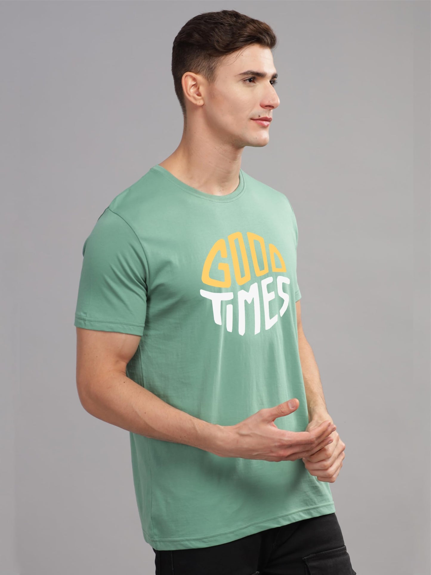 ADRO Mens Printed T Shirt - Premium Cotton Graphic Printed Tshirt - Pista T-Shirt - RN24-TIME-PT