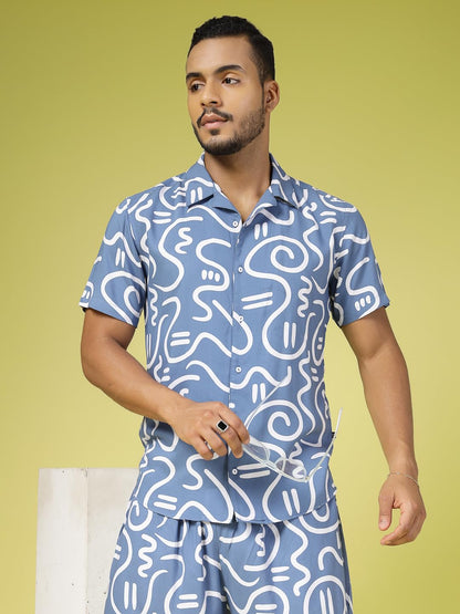 Rigo Printed Co-Ord Set For Men | Casual Shirt & Shorts Night Suit | Lounge-Wear Nightdress Shorts Set | Night Wear, Beach, Vaca