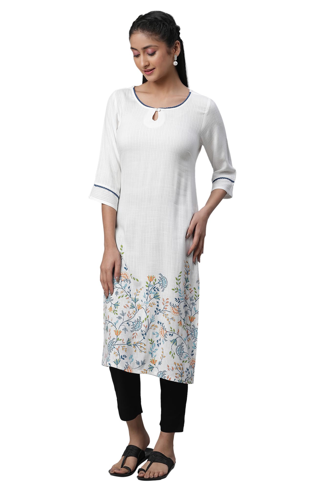 White Floral Printed Women Kurta