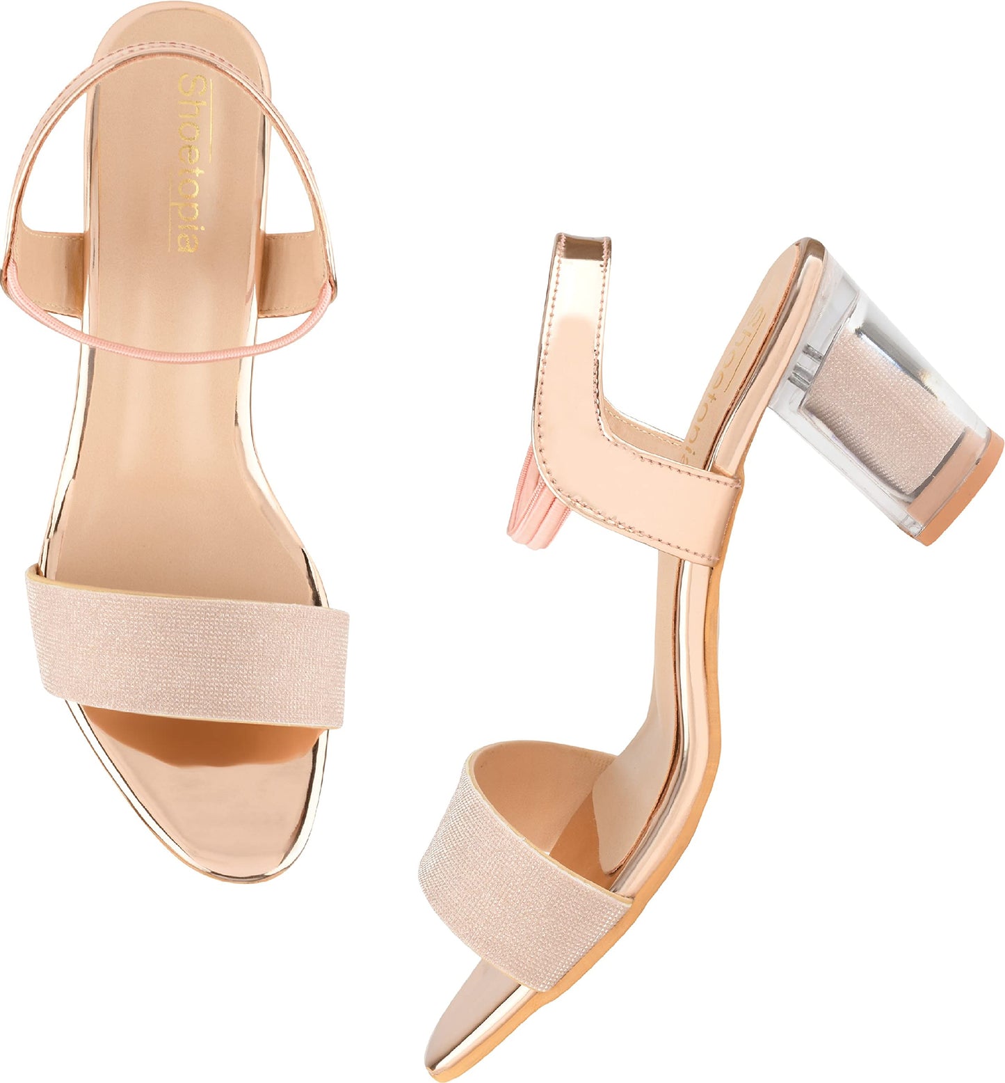 Shoetopia WomenS & GirlS Copper Transparent Block Heels Sandals