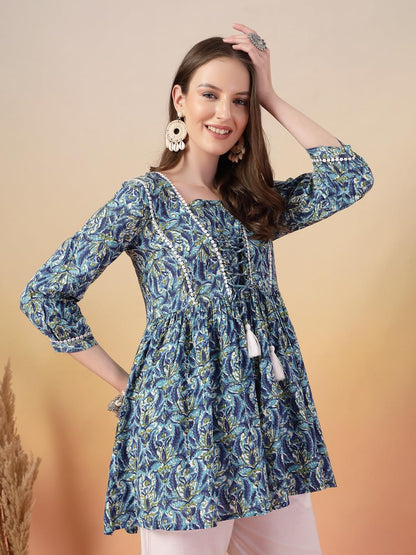 Stylum Womens Blue Floral Printed Rayon Peplum Top