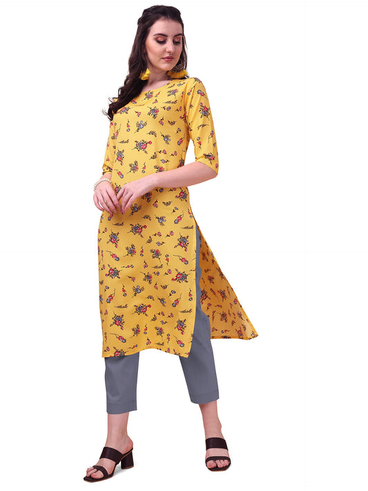 LookMark Women's Crepe Printed Regular Kurti | Kurta (K1100-S) Yellow