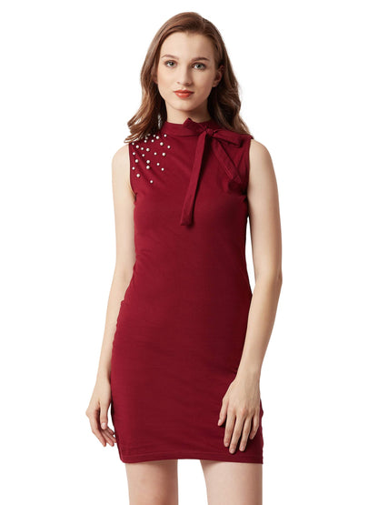 Miss Chase WomenS Cotton Body Con Dress(Mcss18D10-69-143-06,Maroon,X-Large)