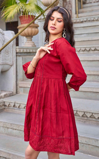 Kesudi WomenS Heavy Silk Embroidry Latest Tunic | New Roman Silk Embroidry Short Kurti | Casual Wear 3/4 Sleeve Tunic Kurti Des