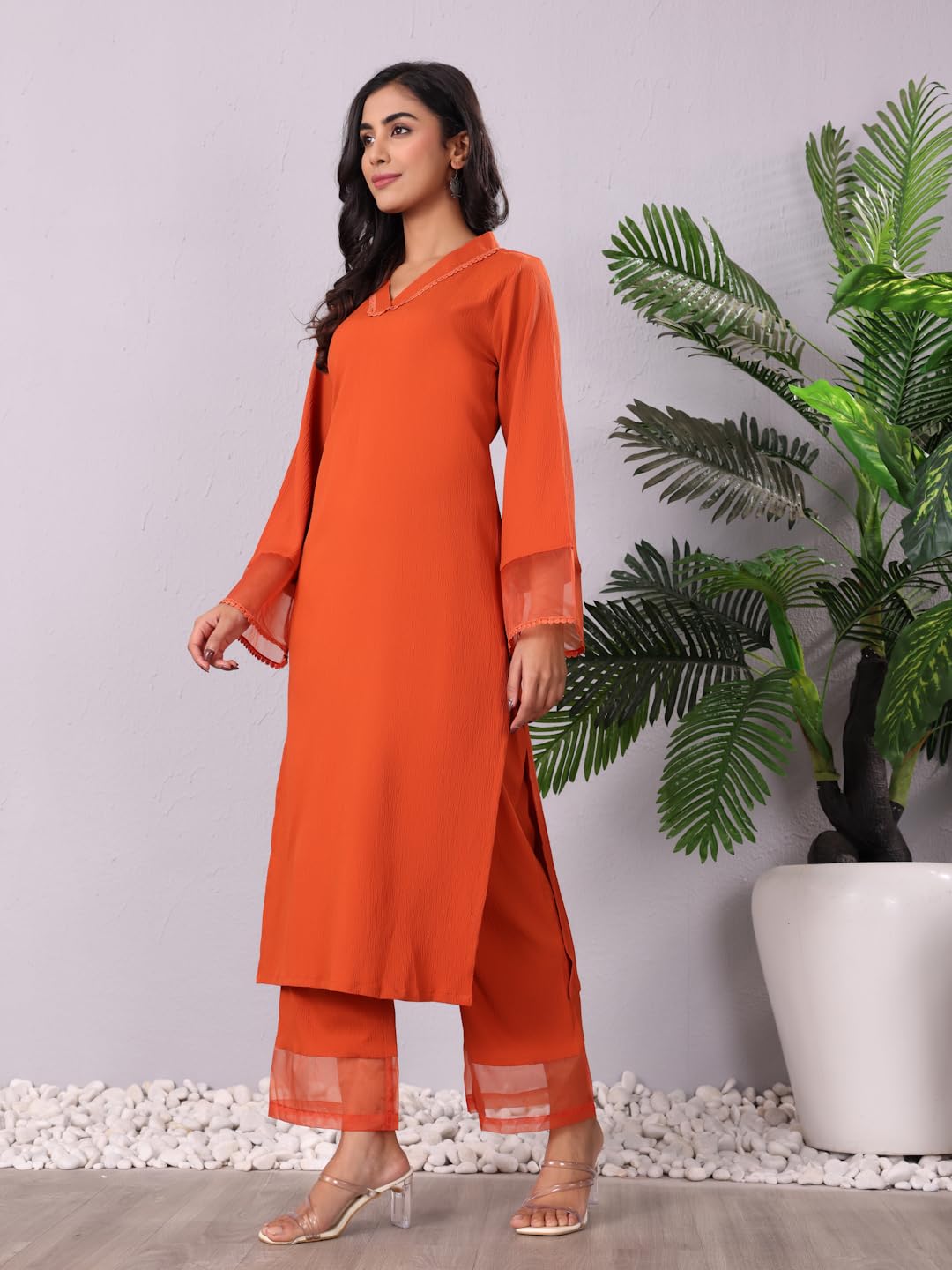 Varanga Women's Rust Straight Kurta with Tonal Bottom  Elegant Camel Brown Kurta with Relaxed Fit, Comfortable Bottom