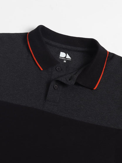 Dennis Lingo MenS Slim Fit Black Colorblocked Polo T-Shirt