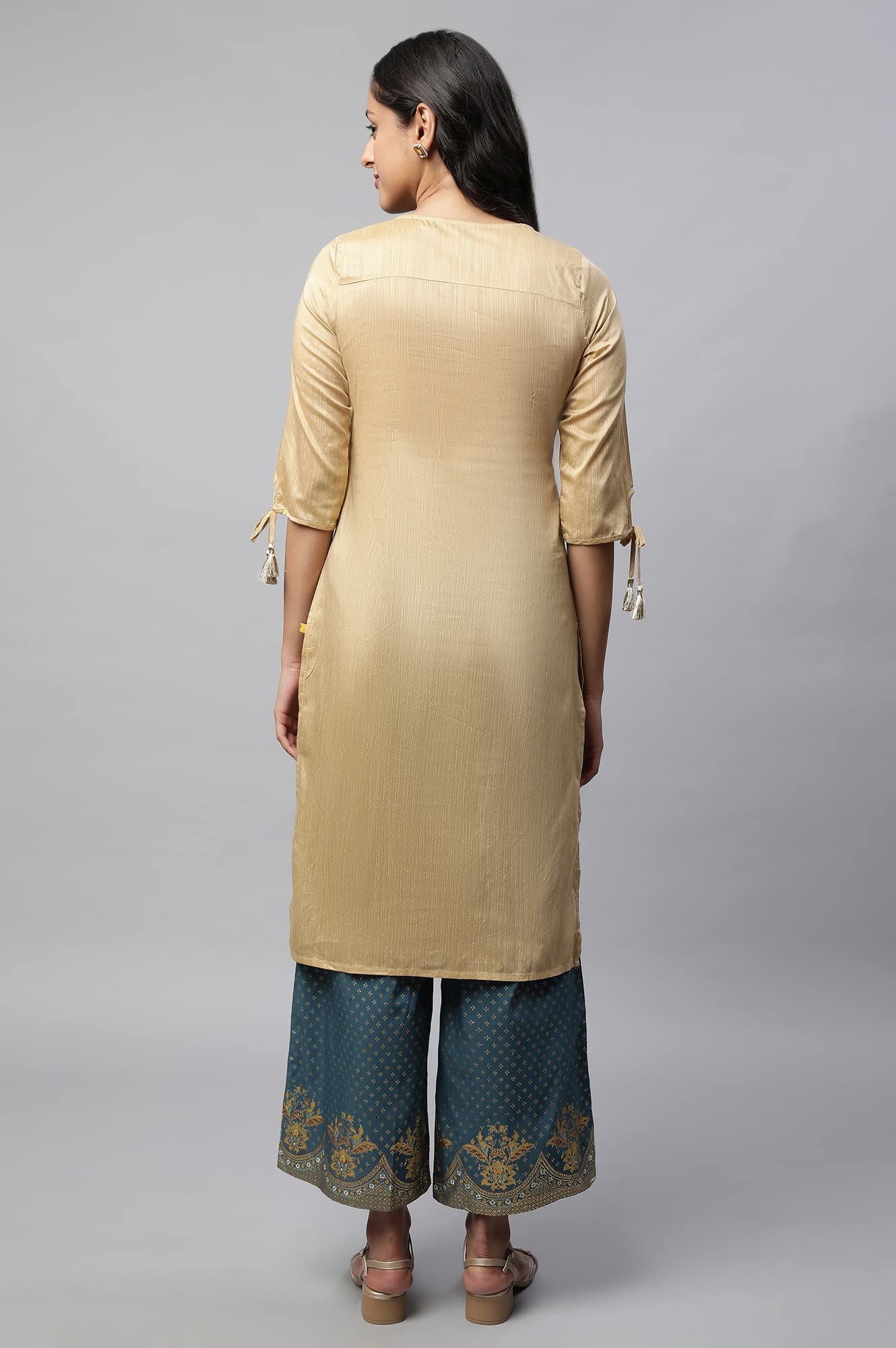 Golden Embroidered Ethnic Kurta