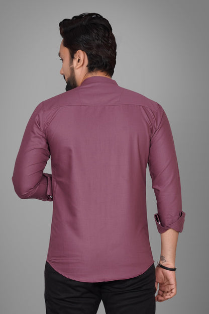 Besix MenS Cotton Solid Shirt With Mandarin Collared Full Sleeve Button Closure Curved Hem Straight Length And One Pocket | Mdr