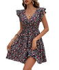 GRECIILOOKS Western Dress for Women| Floral Print Wrap V Neck Dress| Ruffle Sleeve Western Dress| Mini Summer Short Dress| Dress