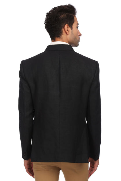 WINTAGE Mens Linen Tailored Fit Solid Evening/Casual Blazer Coat Jacket : Black