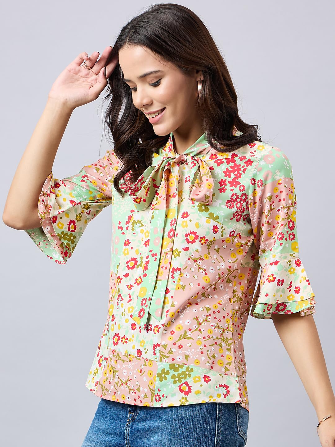 Style Quotient Women Multi Color Floral Printed Polyester Top