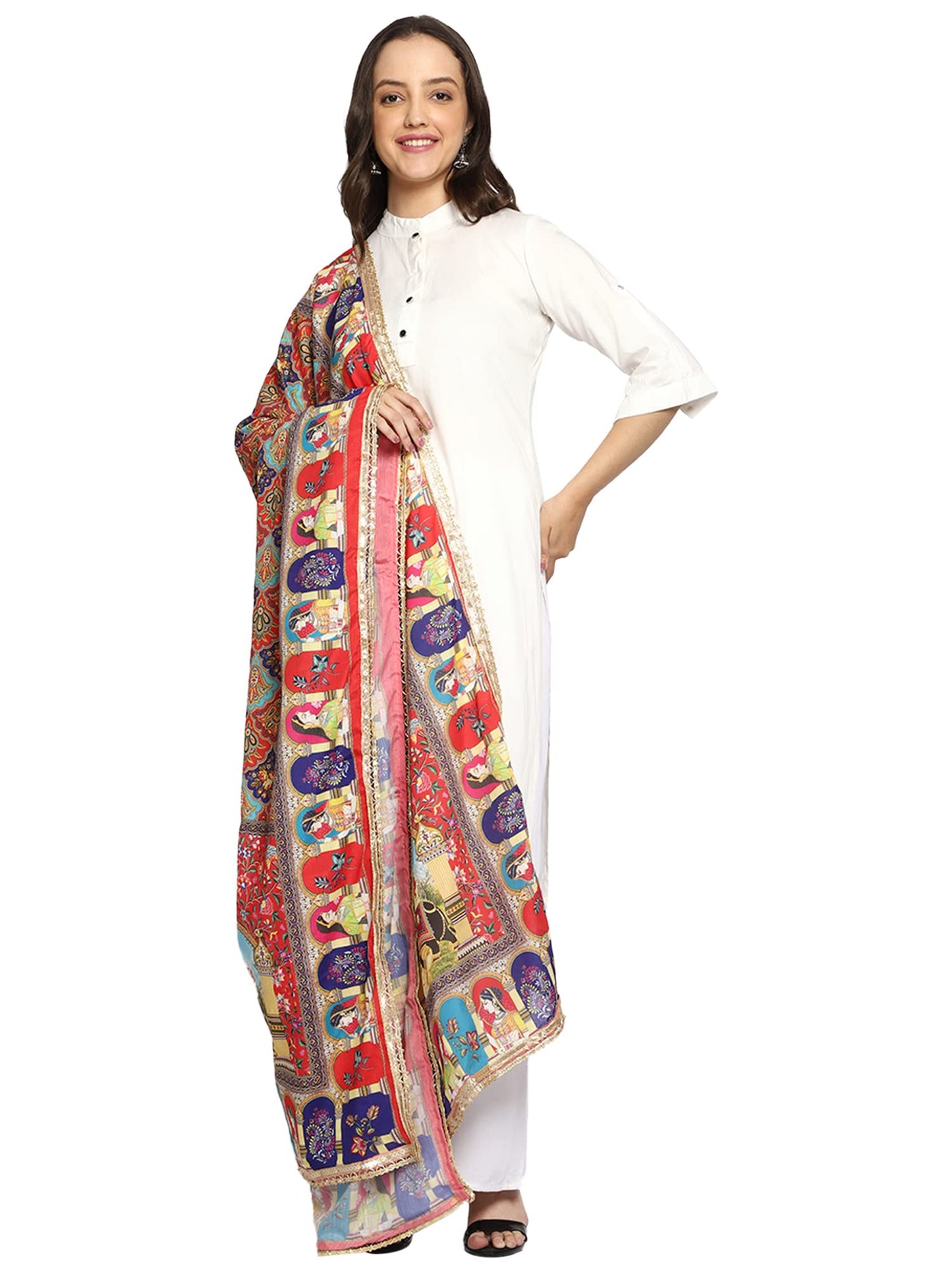 Weavers Villa WomenS Poly Silk Digital Graphic Printed Ethnic Dupatta, Chunni, 2.25 Mtrs