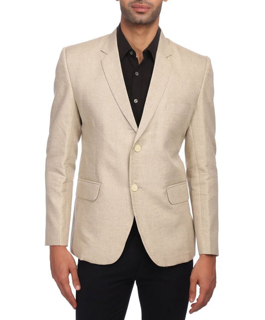 WINTAGE Mens Linen Tailored Fit Solid Evening/Casual Blazer Coat Jacket : Beige