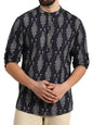 Zombom MenS Cotton Blend Solid Regular Fit Full Sleeve Printed Short Kurta | Ethnic, Lightweight Summer Kurta For Daily & Occas