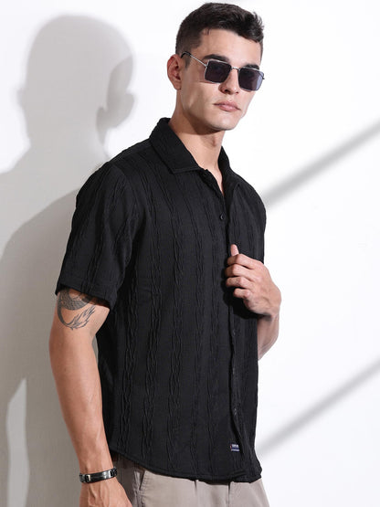 Thomas Scott Mens Solid Oversized Fit Shirt (TS1691_Black