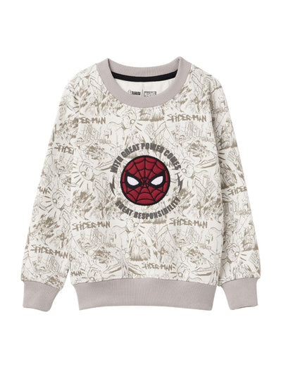 The Souled Store Official Spider-Man : Great Power Boys Long Sleeves Round Neck Color Blocked Regular Fit Cotton Sweatshirts Whi