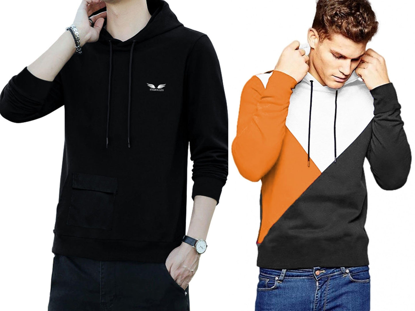 Noble Monk Men Stylish Printed T-Shirt (Pack Of 2) | Full Sleeve | Hooded Neck | Combo Hoodies For Men