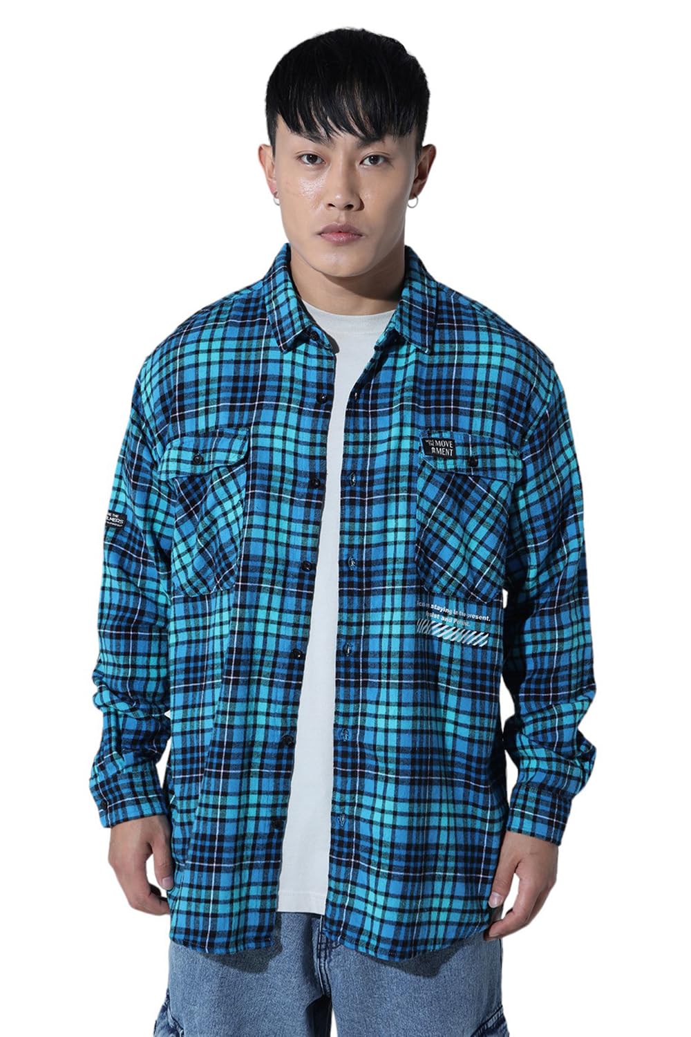 Hubberholme Men Blue Smart Casual Oversized Spread Collar Long Sleeves Shirt