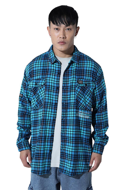 Hubberholme Men Blue Smart Casual Oversized Spread Collar Long Sleeves Shirt