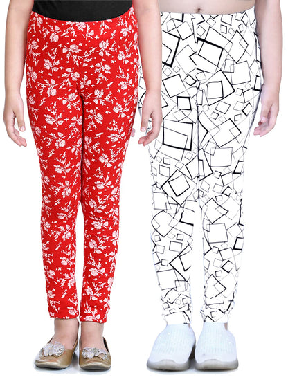 Girls Regular Fit Ankle Length Cotton Leggings (Pack Of 2)