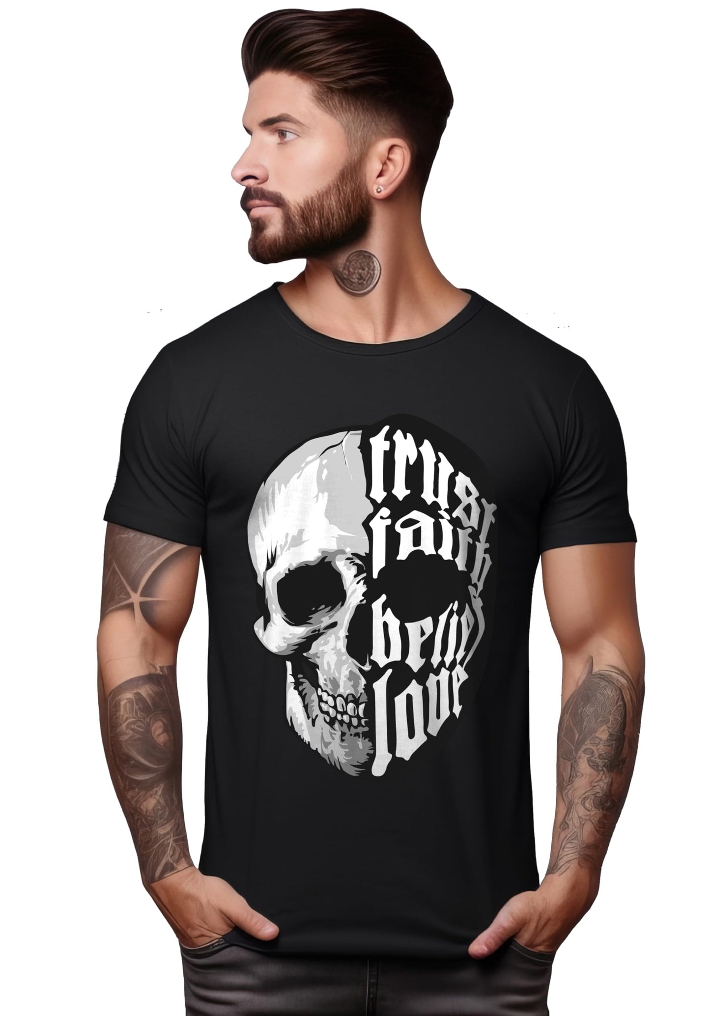 Peppyzone Mens Regular Fit T-Shirt (PZ-Skull437_Black3