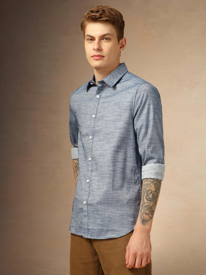 Dennis Lingo Men Slim Fit Cotton Full Sleeves Solid Formal Shirts Light Grey