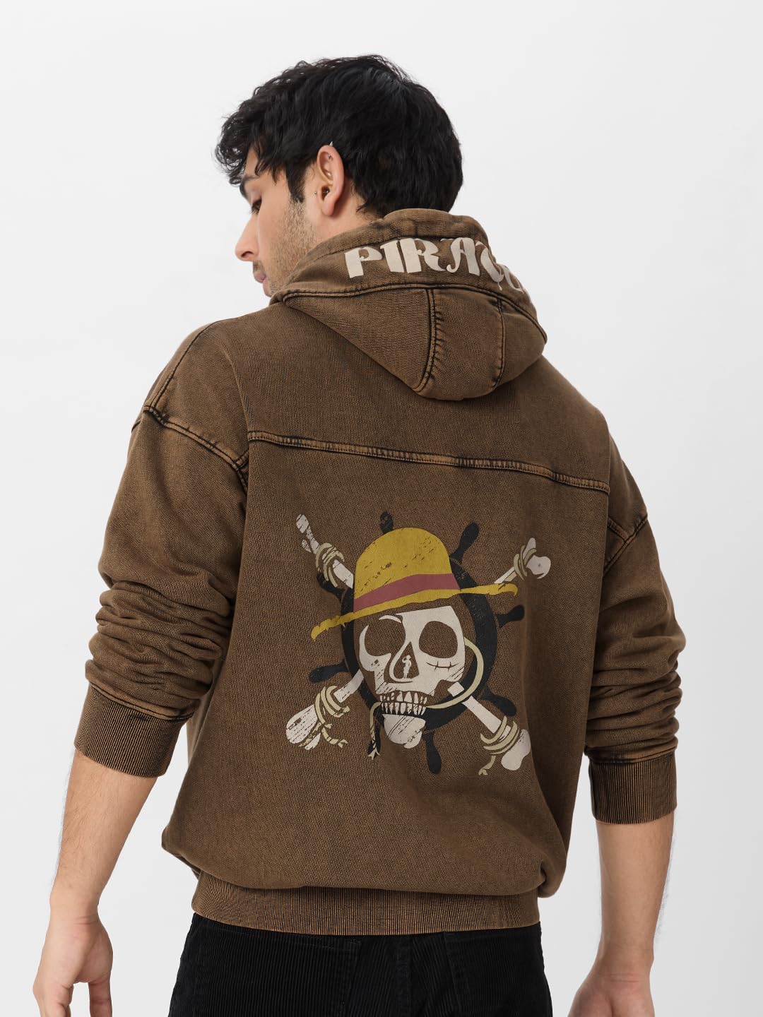 The Souled Store One Piece: Pirates Men and Boys Long Sleeves Hooded Neck Cotton Oversized Hoodies Brown