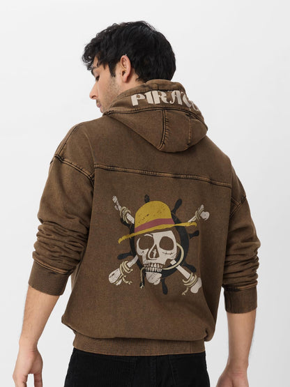 The Souled Store One Piece: Pirates Men and Boys Long Sleeves Hooded Neck Cotton Oversized Hoodies Brown
