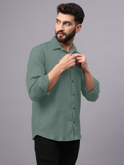 Finivo Fashion MenS Casual Button Down Shirts Long Sleeve Linen Shirt Fashion Textured Beach Summer Shirts Green
