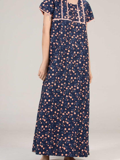 Evolove WomenS Cotton Long Maxi Night Gown Nighty Dress With Pocket & Stylish Button, Super Soft Comfortable (Blue & Pink, Lngc