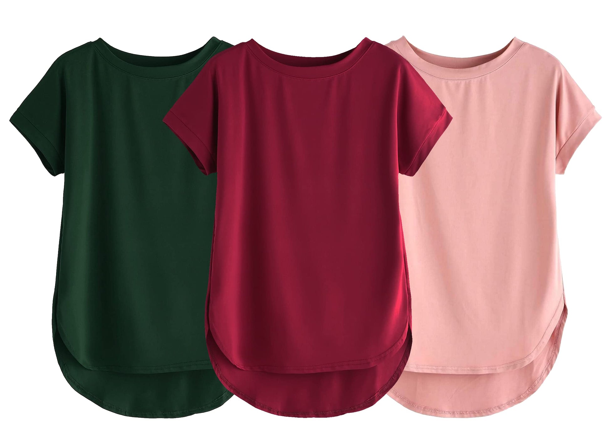 Fabricorn Combo Of Three Plain Maroon, Bottle Green And Dusty Rose Round Neck Up And Down Cotton Tshirt For Women (Maroon, Bottl