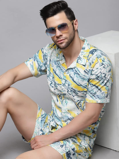 Rigo Printed Co-Ord Set For Men | Casual Shirt & Shorts Night Suit | Lounge-Wear Nightdress Shorts Set | Night Wear, Beach, Vaca