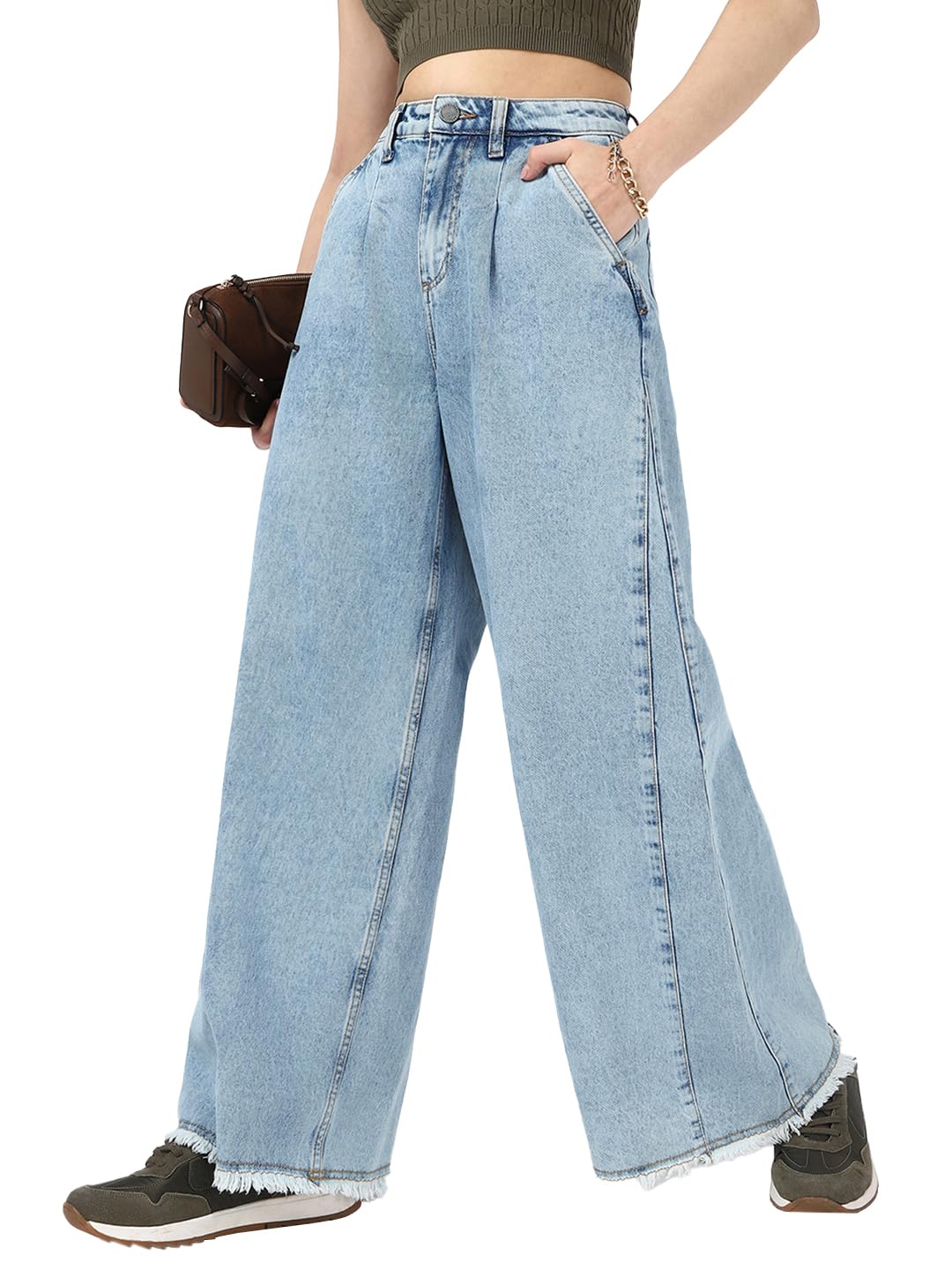 Bewakoof Womens Solid Flared Cotton Jeans_662165_Blue_28