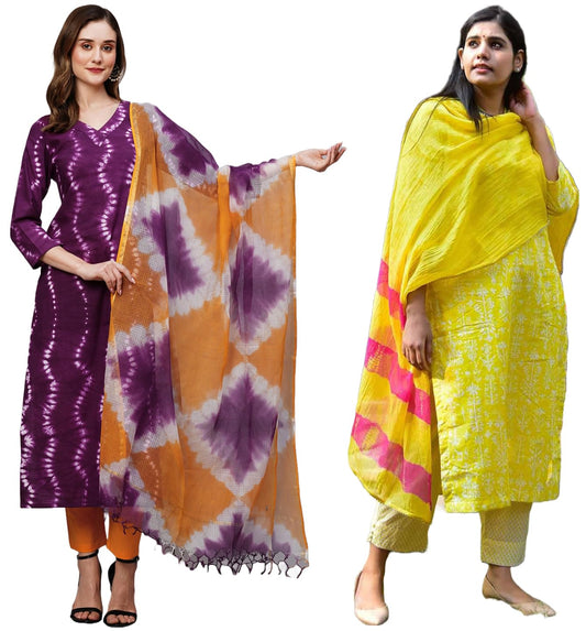 ANNI DESIGNER Cotton Women Kurta With Pant & Dupatta Pack Of 2