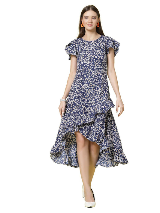 Oomph! WomenS Western & Fusion Wear Wrap Midi Dresses For Women, Blue - Md267