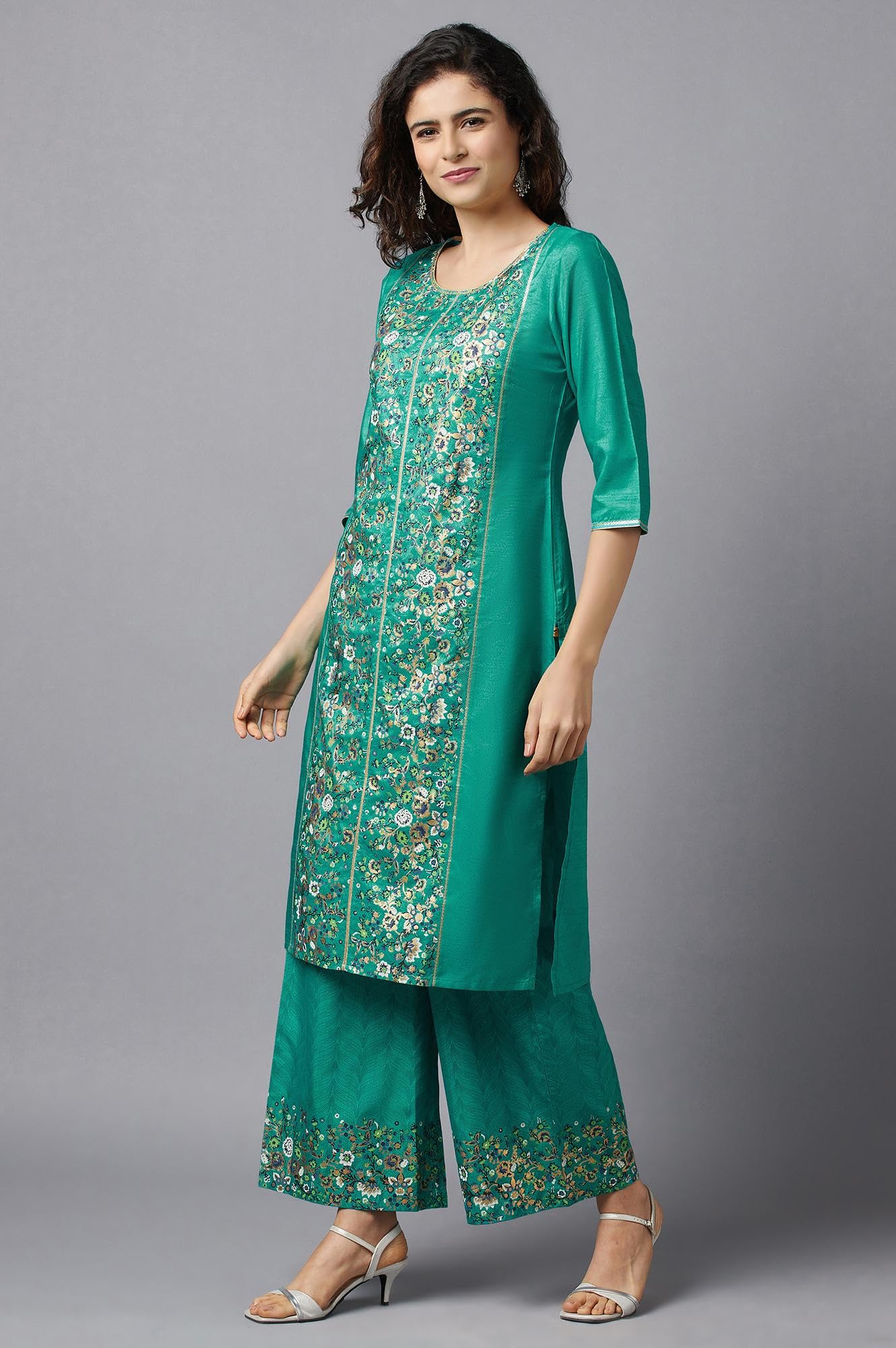 Aurelia Green Ethnic Festive Kurta And Palazzo Set