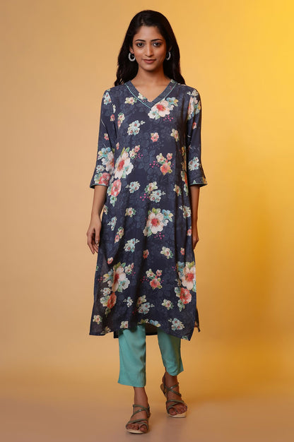 Aurelia WomenS Floral Printed Straight Kurta | V-Neck Kurta For Women | Floral Printed Kurta For Women | Beautiful Regular Fit K