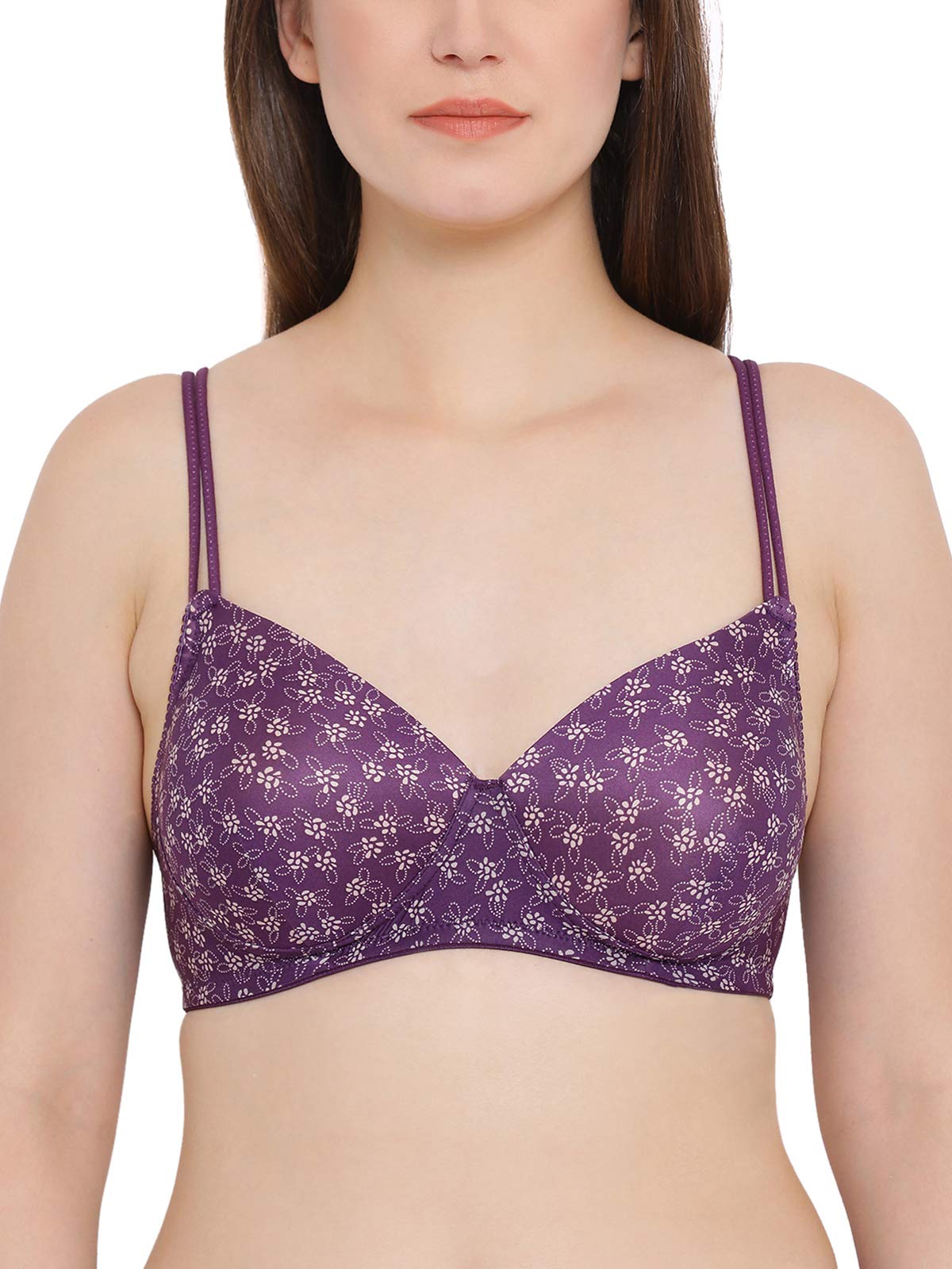 Clovia Padded Non-Wired Printed T-Shirt Bra (BR1067P15_Purple_40B)