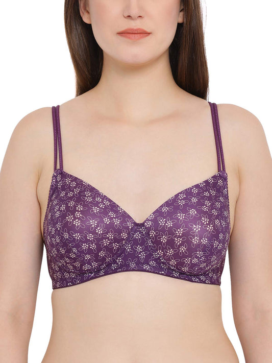 Clovia Padded Non-Wired Printed T-Shirt Bra (BR1067P15_Purple_40B)